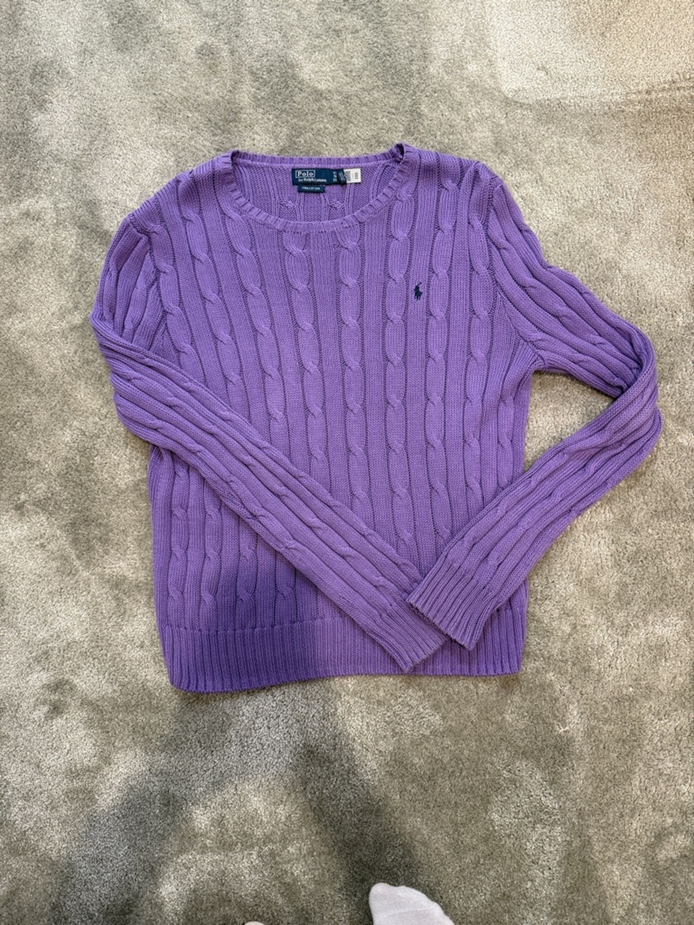 Polo by Ralph Lauren Lilac Cable Knit Crewneck Sweater